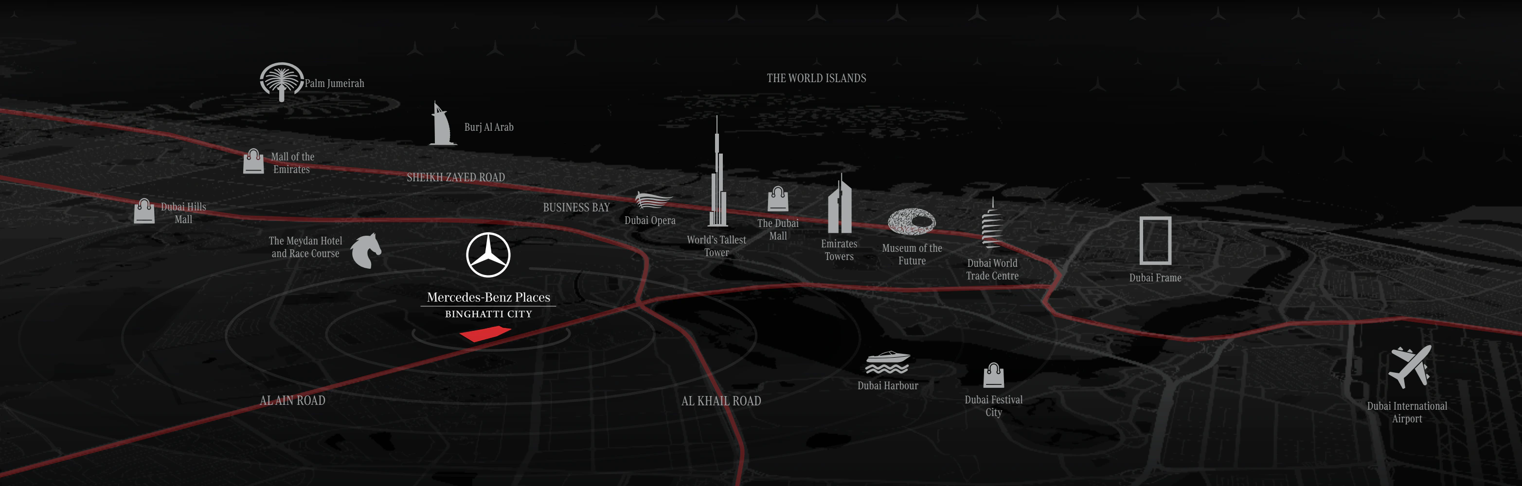 Mapa oficial de localização de Mercedes-Benz Places em Nad Al Sheba, Dubai